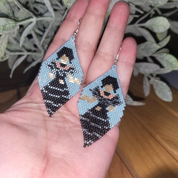 Handmade Goth Girl, Wednesday, Dancing With My Hands Beaded Earrings #2 - Picture 3 of 6